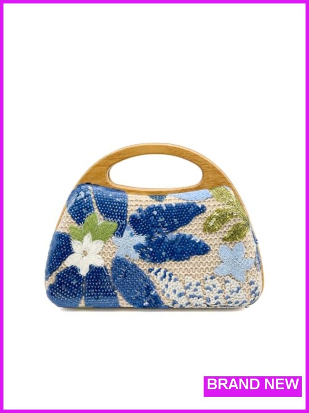 Straw Clutch Handbag Beaded Beach Evening Bag with Floral Pattern